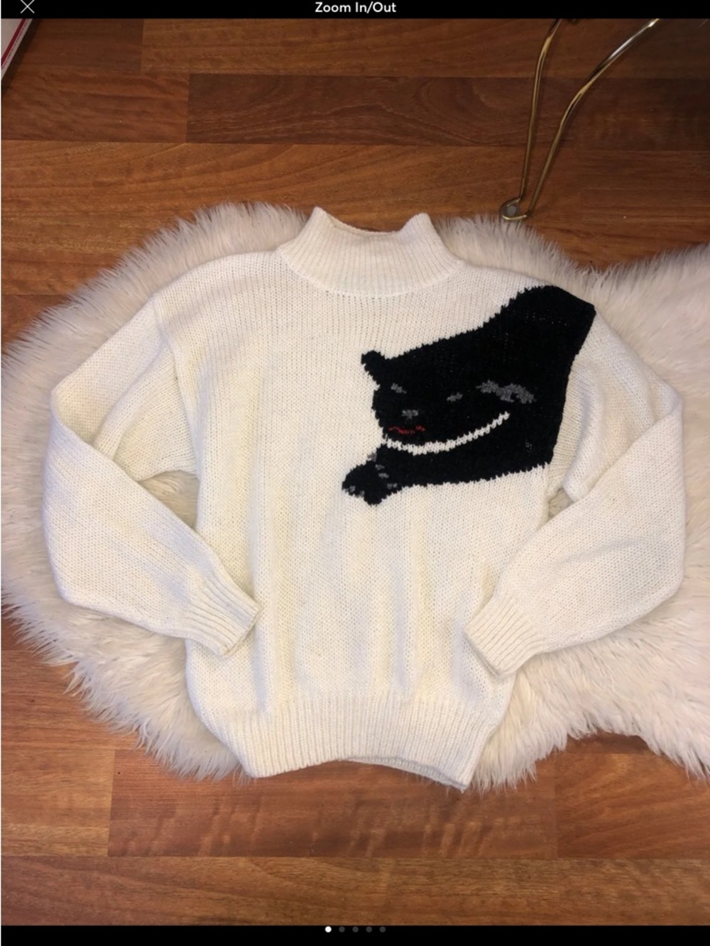 vintage cat sweater / Cozy Ivory Turtleneck Sweater with Black Cat Detail